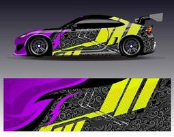 vector de diseño de envoltura de coche. Diseños de kits de fondo de carreras de franjas abstractas gráficas para envolver vehículos carrera de autos rally aventura y librea