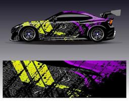 vector de diseño de envoltura de coche. Diseños de kits de fondo de carreras de franjas abstractas gráficas para envolver vehículos carrera de autos rally aventura y librea