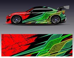 vector de diseño de envoltura de coche. Diseños de kits de fondo de carreras de franjas abstractas gráficas para envolver vehículos carrera de autos rally aventura y librea