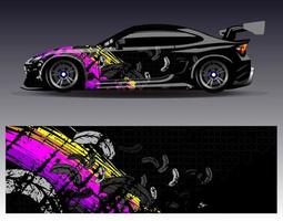 vector de diseño de envoltura de coche. Diseños de kits de fondo de carreras de franjas abstractas gráficas para envolver vehículos carrera de autos rally aventura y librea