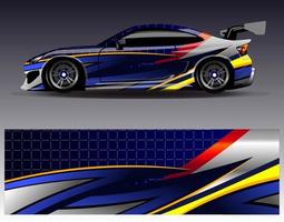 vector de diseño de envoltura de coche. Diseños de kits de fondo de carreras de franjas abstractas gráficas para envolver vehículos carrera de autos rally aventura y librea