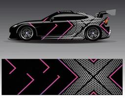 vector de diseño de envoltura de coche. Diseños de kits de fondo de carreras de franjas abstractas gráficas para envolver vehículos carrera de autos rally aventura y librea