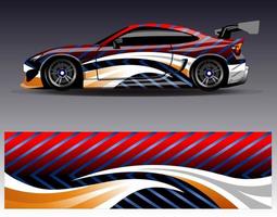 vector de diseño de envoltura de coche. Diseños de kits de fondo de carreras de franjas abstractas gráficas para envolver vehículos carrera de autos rally aventura y librea