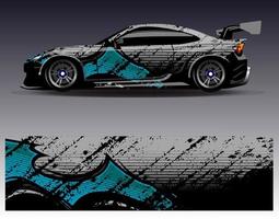 vector de diseño de envoltura de coche. Diseños de kits de fondo de carreras de franjas abstractas gráficas para envolver vehículos carrera de autos rally aventura y librea