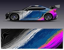 vector de diseño de envoltura de coche. Diseños de kits de fondo de carreras de franjas abstractas gráficas para envolver vehículos carrera de autos rally aventura y librea