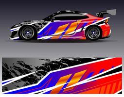 vector de diseño de envoltura de coche. Diseños de kits de fondo de carreras de franjas abstractas gráficas para envolver vehículos carrera de autos rally aventura y librea