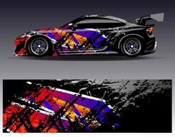 vector de diseño de envoltura de coche. Diseños de kits de fondo de carreras de franjas abstractas gráficas para envolver vehículos carrera de autos rally aventura y librea