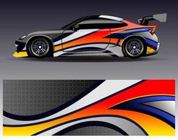 vector de diseño de envoltura de coche. Diseños de kits de fondo de carreras de franjas abstractas gráficas para envolver vehículos carrera de autos rally aventura y librea