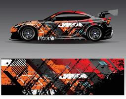 vector de diseño de envoltura de coche. Diseños de kits de fondo de carreras de franjas abstractas gráficas para envolver vehículos carrera de autos rally aventura y librea