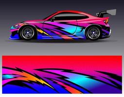 vector de diseño de envoltura de coche. Diseños de kits de fondo de carreras de franjas abstractas gráficas para envolver vehículos carrera de autos rally aventura y librea