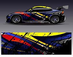 vector de diseño de envoltura de coche. Diseños de kits de fondo de carreras de franjas abstractas gráficas para envolver vehículos carrera de autos rally aventura y librea