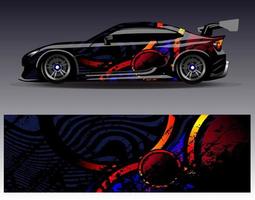 vector de diseño de envoltura de coche. Diseños de kits de fondo de carreras de franjas abstractas gráficas para envolver vehículos carrera de autos rally aventura y librea