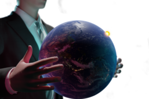 Businessman holding world in hands png