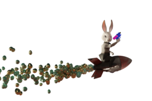 3D Illustration , Bunny Rocket Easter Design. png