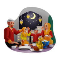 família fazendo Ramadã jantar juntos 3d personagem ilustração png