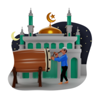 Muslim Man Celebrating Ramadan With Beat The Bedug, 3D Character Illustration png