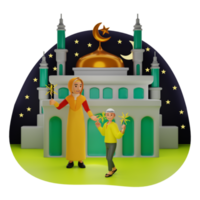 Mother and Boy Playing Fireworks Celebrate Ramadan, 3D Character Illustration png