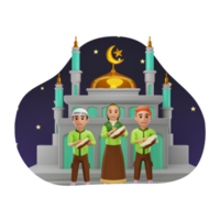 musulmán niños jugando rebana en eid mubarak, 3d personaje ilustración png