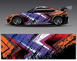 vector de diseño de envoltura de coche. Diseños de kits de fondo de carreras de franjas abstractas gráficas para envolver vehículos carrera de autos rally aventura y librea