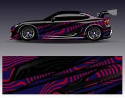 vector de diseño de envoltura de coche. Diseños de kits de fondo de carreras de franjas abstractas gráficas para envolver vehículos carrera de autos rally aventura y librea