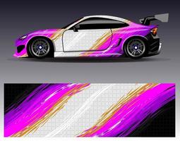 vector de diseño de envoltura de coche. Diseños de kits de fondo de carreras de franjas abstractas gráficas para envolver vehículos carrera de autos rally aventura y librea