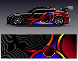 vector de diseño de envoltura de coche. Diseños de kits de fondo de carreras de franjas abstractas gráficas para envolver vehículos carrera de autos rally aventura y librea