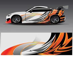 vector de diseño de envoltura de coche. Diseños de kits de fondo de carreras de franjas abstractas gráficas para envolver vehículos carrera de autos rally aventura y librea