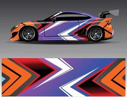 vector de diseño de envoltura de coche. Diseños de kits de fondo de carreras de franjas abstractas gráficas para envolver vehículos carrera de autos rally aventura y librea