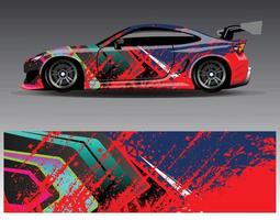 vector de diseño de envoltura de coche. Diseños de kits de fondo de carreras de franjas abstractas gráficas para envolver vehículos carrera de autos rally aventura y librea