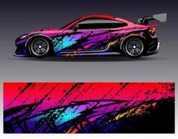 vector de diseño de envoltura de coche. Diseños de kits de fondo de carreras de franjas abstractas gráficas para envolver vehículos carrera de autos rally aventura y librea