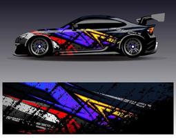 vector de diseño de envoltura de coche. Diseños de kits de fondo de carreras de franjas abstractas gráficas para envolver vehículos carrera de autos rally aventura y librea