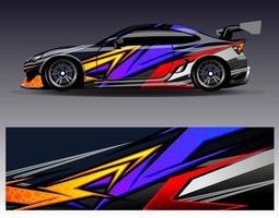 vector de diseño de envoltura de coche. Diseños de kits de fondo de carreras de franjas abstractas gráficas para envolver vehículos carrera de autos rally aventura y librea