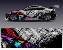 vector de diseño de envoltura de coche. Diseños de kits de fondo de carreras de franjas abstractas gráficas para envolver vehículos carrera de autos rally aventura y librea