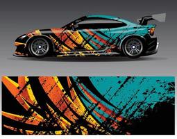 vector de diseño de envoltura de coche. Diseños de kits de fondo de carreras de franjas abstractas gráficas para envolver vehículos carrera de autos rally aventura y librea