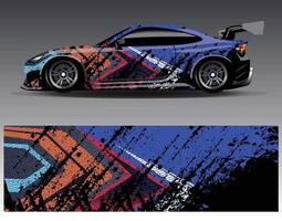 vector de diseño de envoltura de coche. Diseños de kits de fondo de carreras de franjas abstractas gráficas para envolver vehículos carrera de autos rally aventura y librea