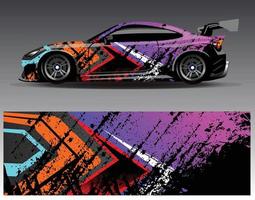 vector de diseño de envoltura de coche. Diseños de kits de fondo de carreras de franjas abstractas gráficas para envolver vehículos carrera de autos rally aventura y librea