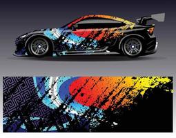 vector de diseño de envoltura de coche. Diseños de kits de fondo de carreras de franjas abstractas gráficas para envolver vehículos carrera de autos rally aventura y librea