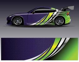 vector de diseño de envoltura de coche. Diseños de kits de fondo de carreras de franjas abstractas gráficas para envolver vehículos carrera de autos rally aventura y librea