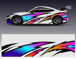 vector de diseño de envoltura de coche. Diseños de kits de fondo de carreras de franjas abstractas gráficas para envolver vehículos carrera de autos rally aventura y librea