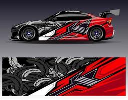 vector de diseño de envoltura de coche. Diseños de kits de fondo de carreras de franjas abstractas gráficas para envolver vehículos carrera de autos rally aventura y librea