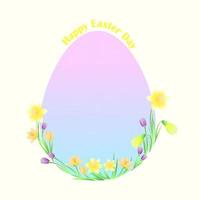 Gradient Easter egg. Spring flowers, crocuses, daffodils. Happy easter lettering. Vector illustration.