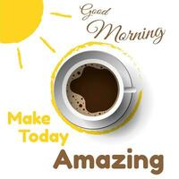good morning vector design with sun and coffee cup