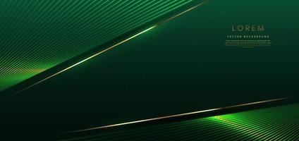 Abstract elegant dark green background with golden line and lighting effect sparkle. Luxury template design. vector