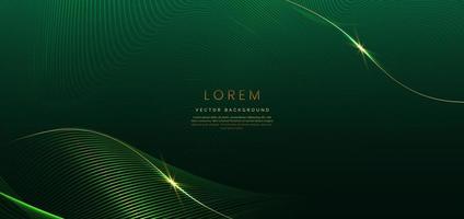 Abstract luxury golden lines curved overlapping on dark green background. Template premium award design. vector