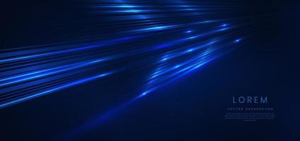 Abstract technology futuristic glowing blue light lines with speed motion blur effect on dark blue background. vector