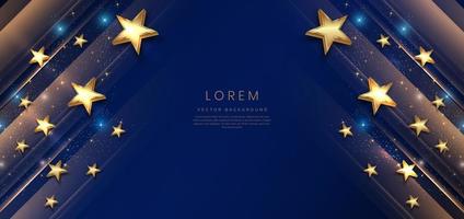 Abstract luxury golden stars on dark blue background with lighting effect and spakle. Template premium award design. vector