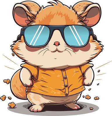 2D Cute Hamster wearing glasses mascot character