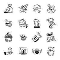 Trendy 16 Finance Hand Drawn Icons vector