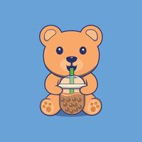 free download cute teddy bear drinking boba cartoon charachter vector