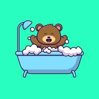 Cute Bear Bathing On Bathub Cartoon Vector Icons Illustration. Flat Cartoon Concept. Suitable for any creative project.